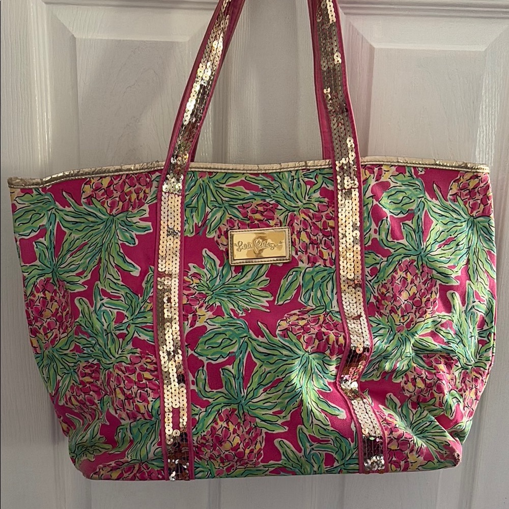 Lilly Pulitzer Pink and Green Tropical Floral Tote